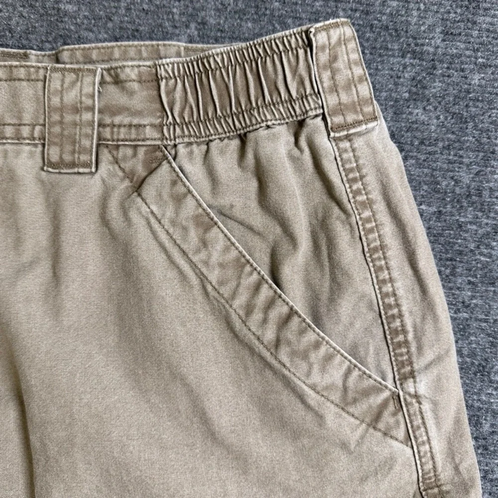 LL Bean Mens Cargo Shorts Khaki Tan Cotton Canvas Elastic Waist 35 224994